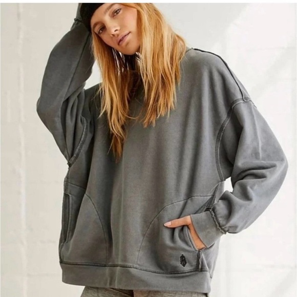 FP Movement by Free People Tops - FP Movement Free People crew neck metti pullover sweatshirt taupe pockets M